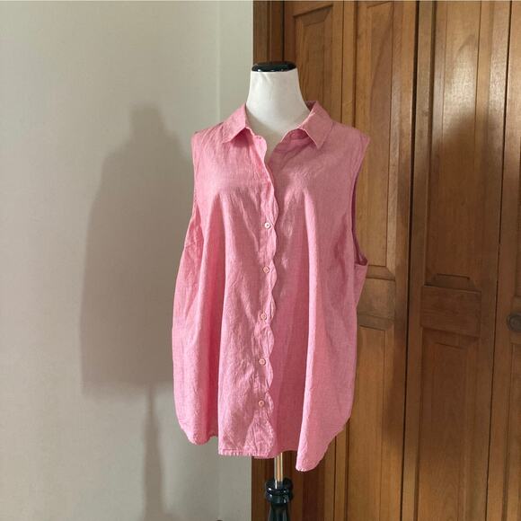 Kim Rogers Tops - Kim Rogers Red Cotton Sleeveless Buttondown, Size 2X